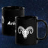 Black 11 oz Ceramic Mug - White Aries Text & Symbol