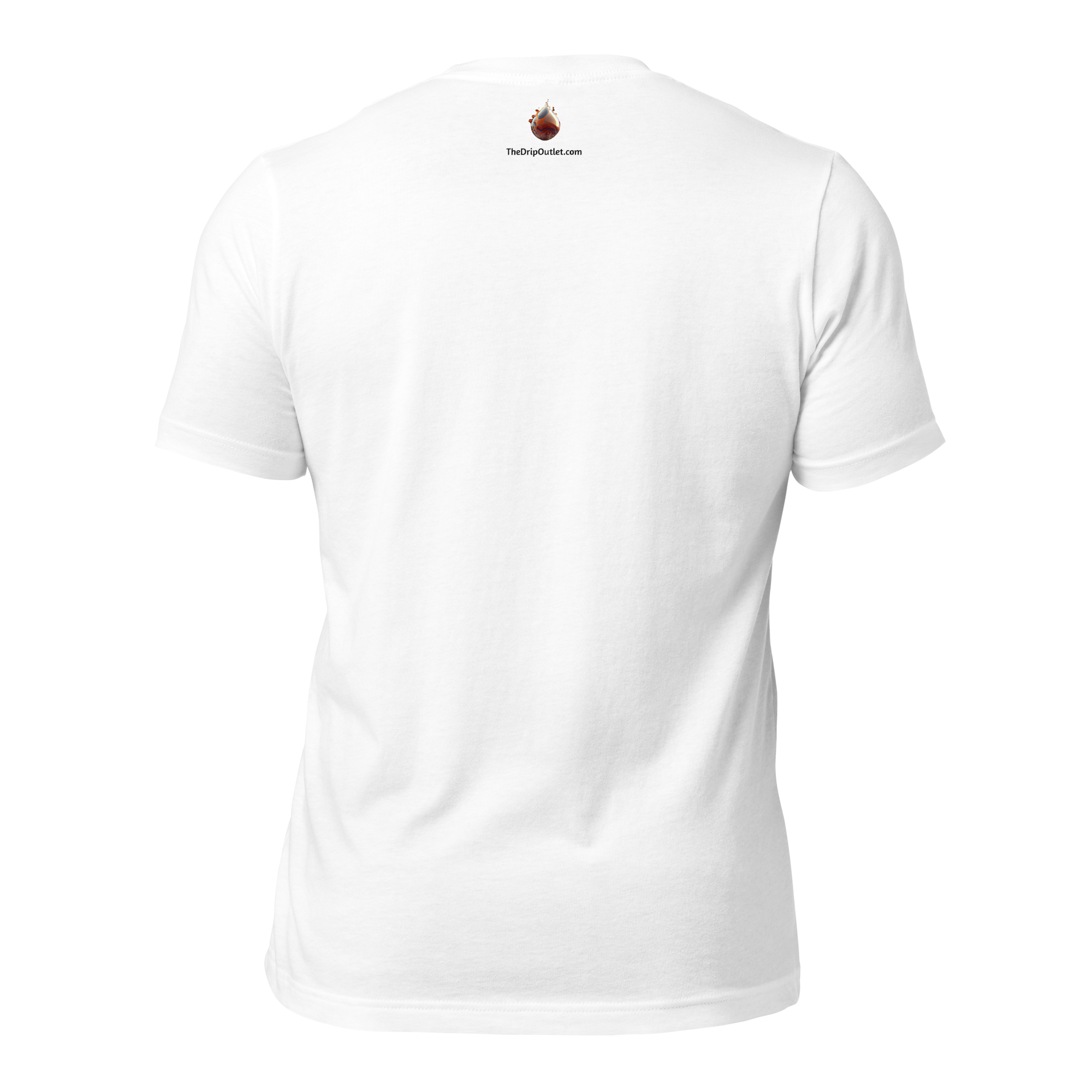 Back of White Tee Shirt Featuring The Drip Outlet Drip and Website