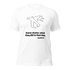 White Tee Shirt With Outline of Person with Cane and Dog, Text Says "Damn shame, what they did to that dog. - Landlord"