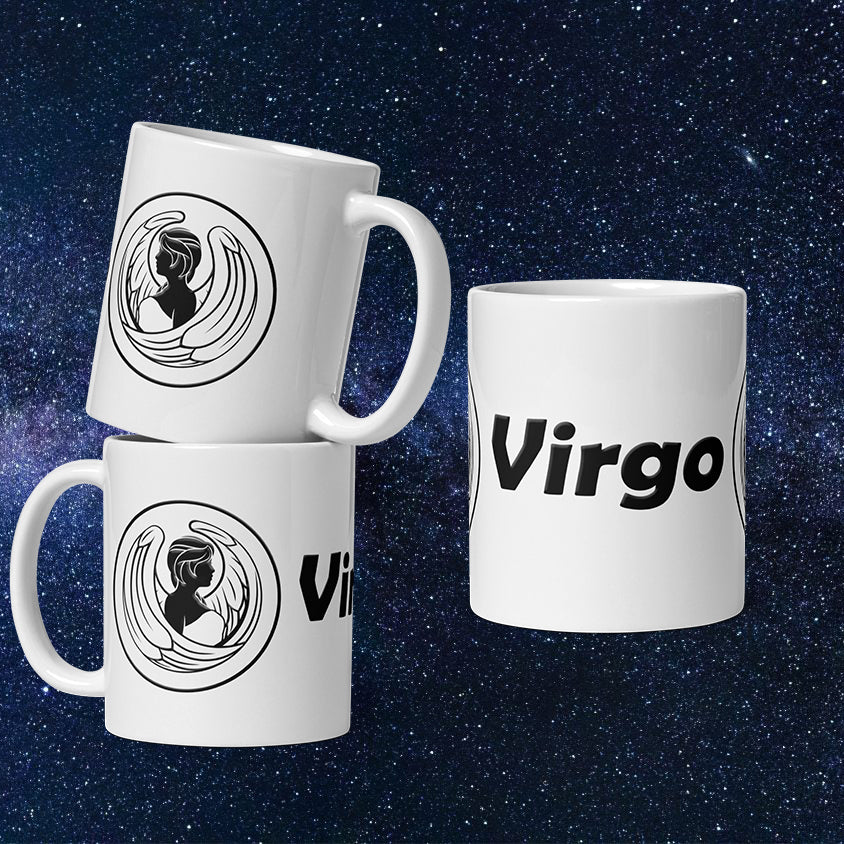 White 11 oz Ceramic Mug - Black Virgo Text & Symbol