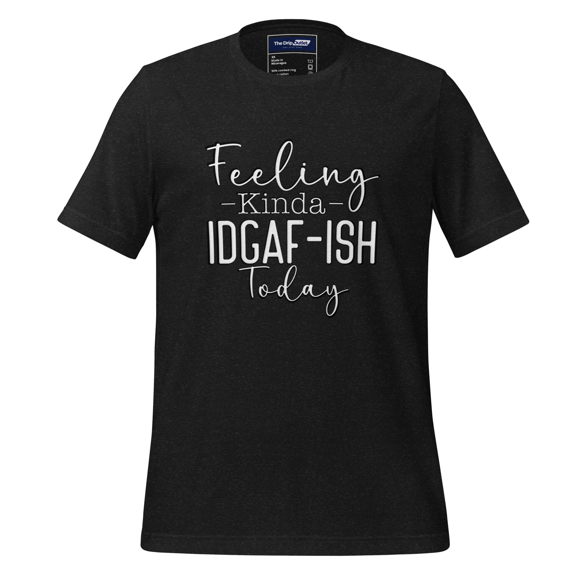 A Crew Neck T-Shirt with Text - "Feeling Kinda IDGAF-ish Today" - Heather Black