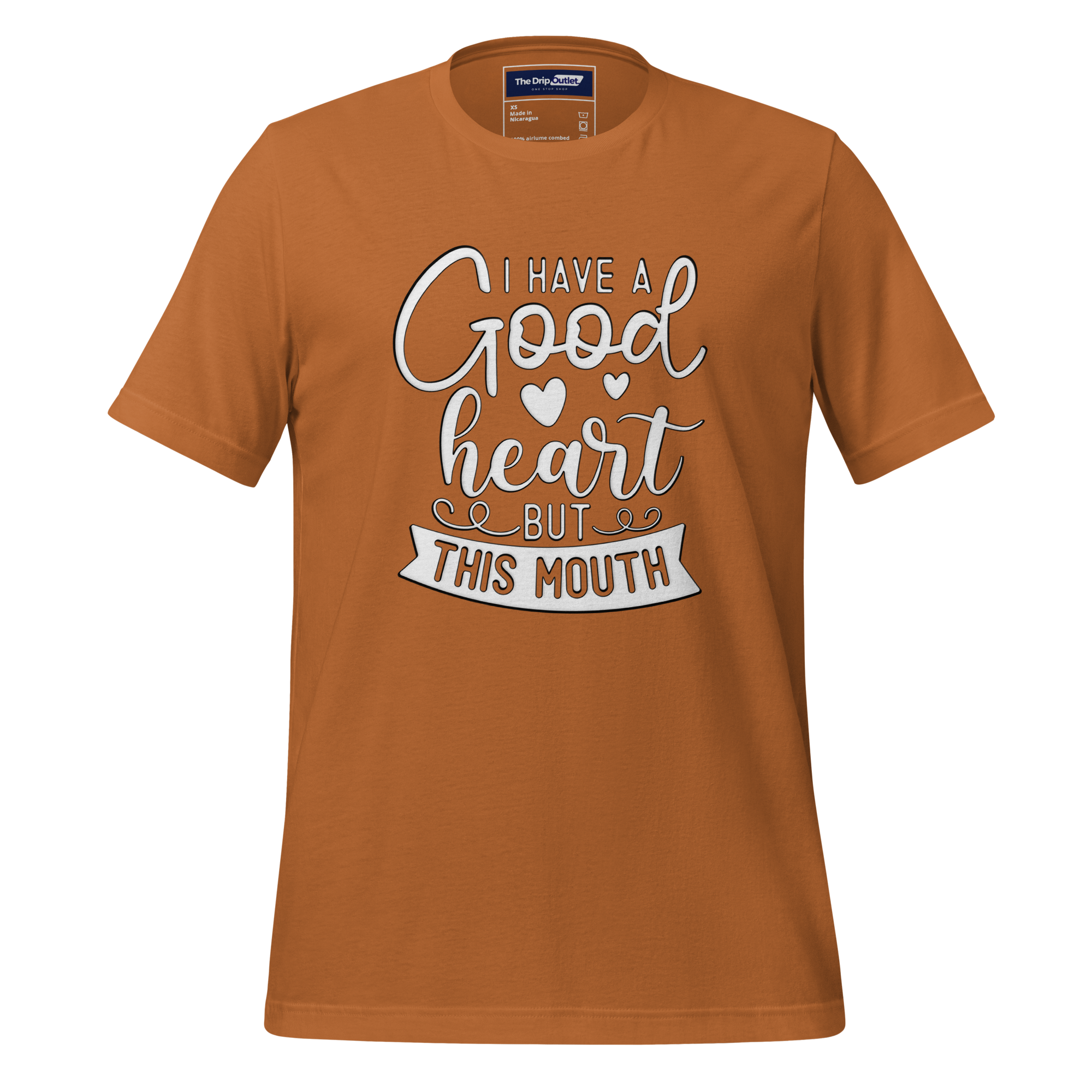 A Crew Neck T-Shirt with Text - "I Have a Good Heart, But This Mouth" - Toast