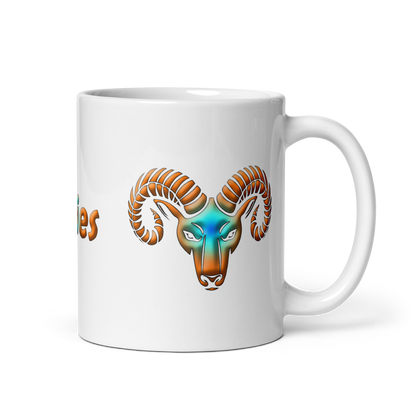 11oz White Glossy Ceramic Mug with Aries Symbol