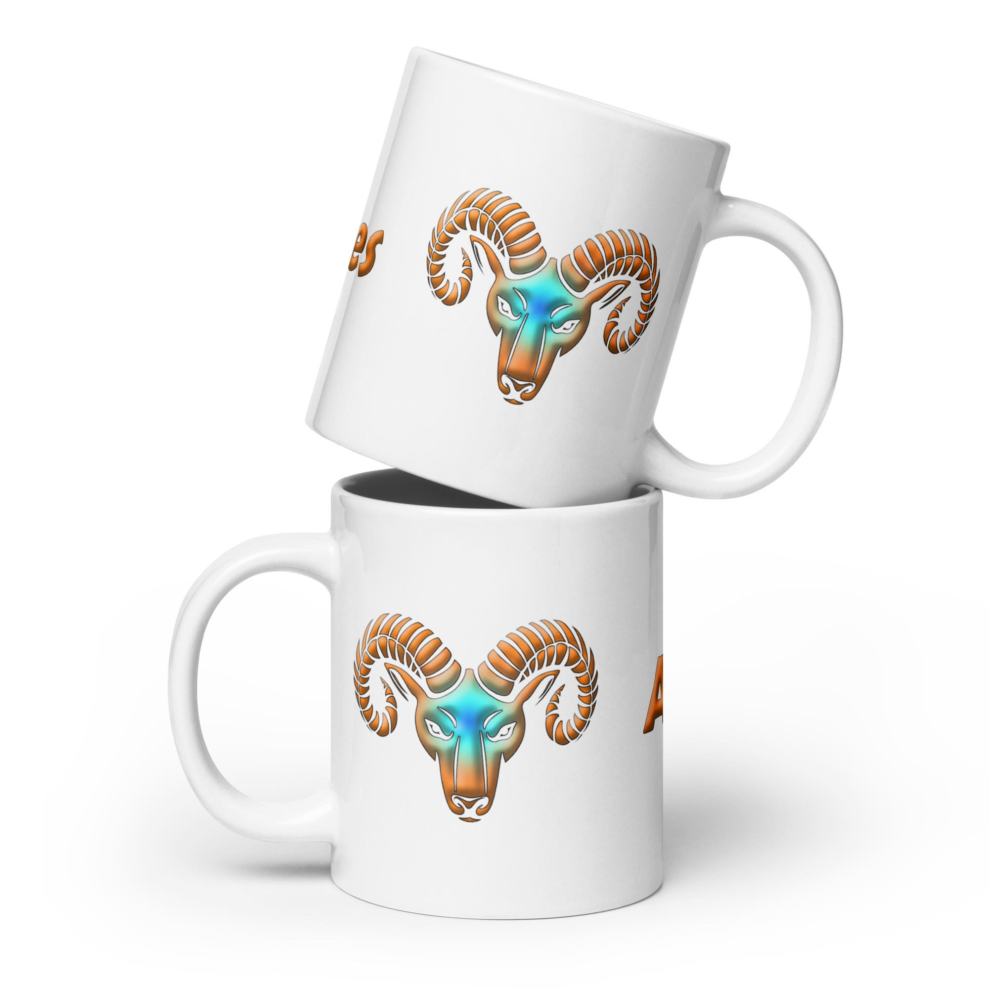 Two Stacked 20oz White Ceramic Mug with Aries Symbol