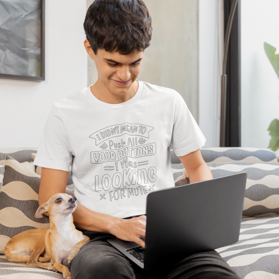 A Man Typing on a Computer, Wearing A Crew Neck T-Shirt with Text - &quot;I Didn&