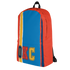 Orange, Yellow, Light & Dark Blue Backpack, Orange Trim with OKC Text - Right Side