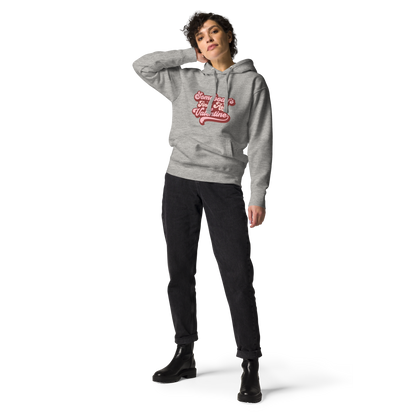 Woman Wearing Charcoal Grey Hoodie with Pink Retro Style Text &quot;Somebody&