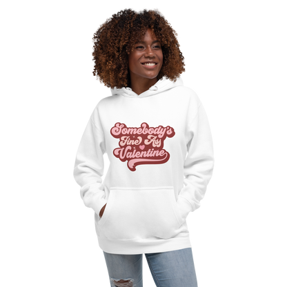 African American Woman Wearing White Hoodie with Pink Retro Style Text &quot;Somebody&